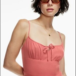 WILFRED Dress Size 0 Coral Tie Front Sleeveless Empire Waist BELLOW Midi NEW